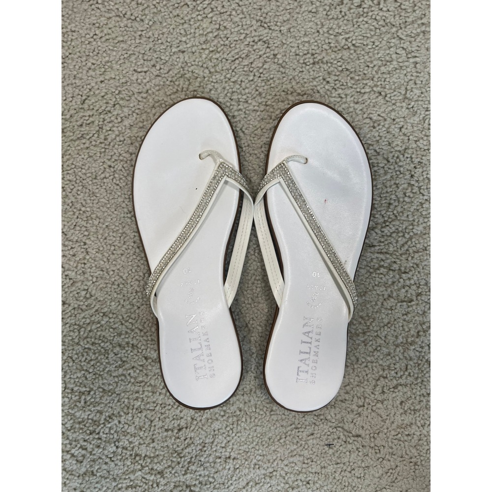 Italian Shoemakers Womens White Rhinestone Pearl Thong Sandals Sz 10 Italy (42)